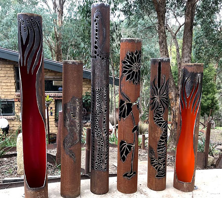 Decorative recycled metal bollards, Tread Sculptures, Melbourne