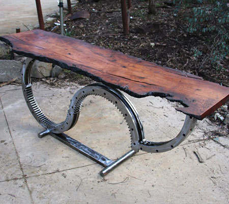 Industrial metal and timber table, Tread Sculptures, Melbourne