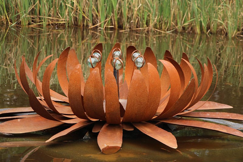 Recycled metal water lily sculpture, Tread Sculptures, Melbourne