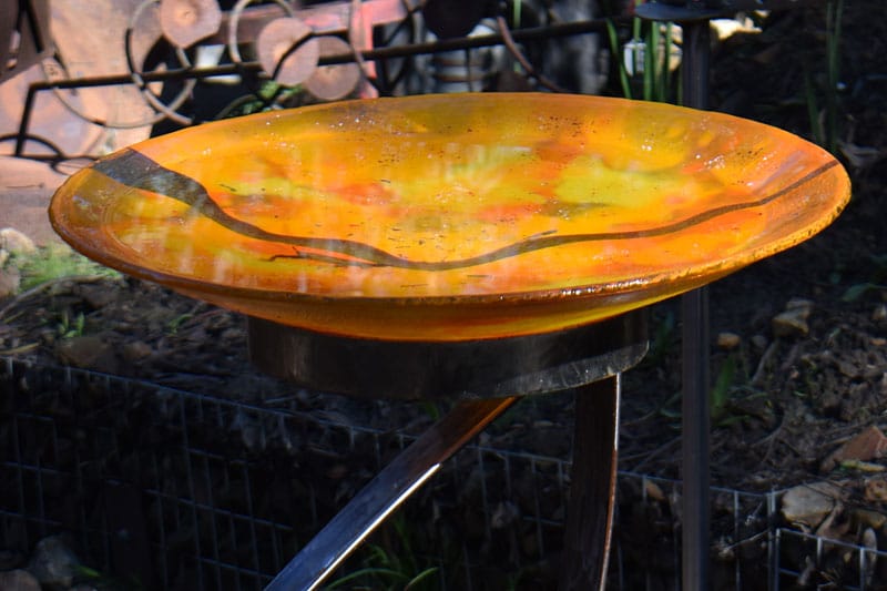 Orange glass birdbath, Tread Sculptures, Melbourne