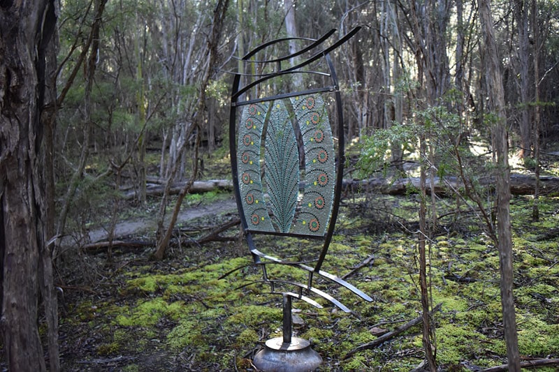 Springtime Peacock, glass and metal sculpture by Tread Sculptures, Melbourne