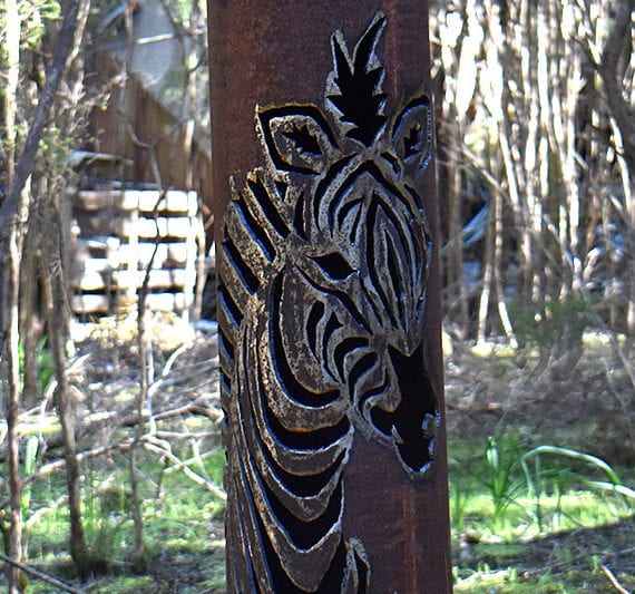 Reclaimed metal bollard zebra inspired by Tread Sculptures