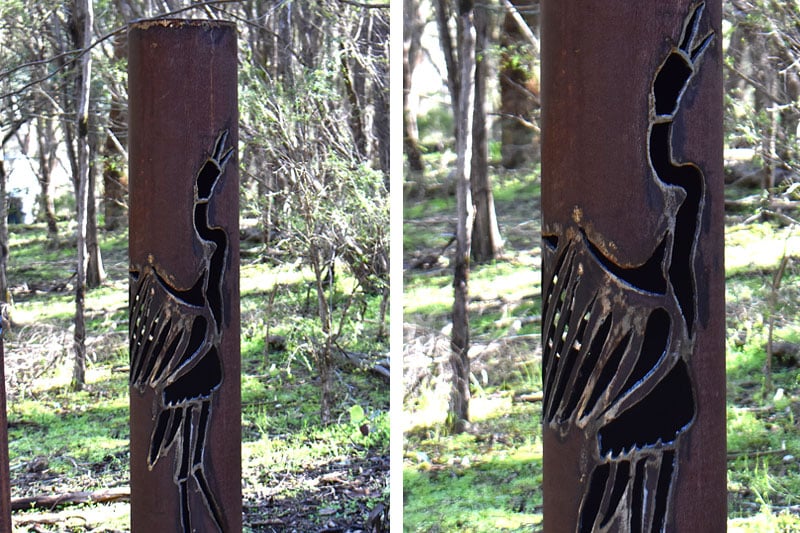 Reclaimed metal bollard brolga inspired by Tread Sculptures