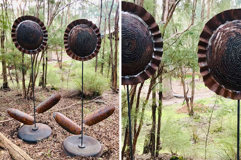 Handmade scrap metal flowers in Melbourne, Australia made by Tread Sculptures