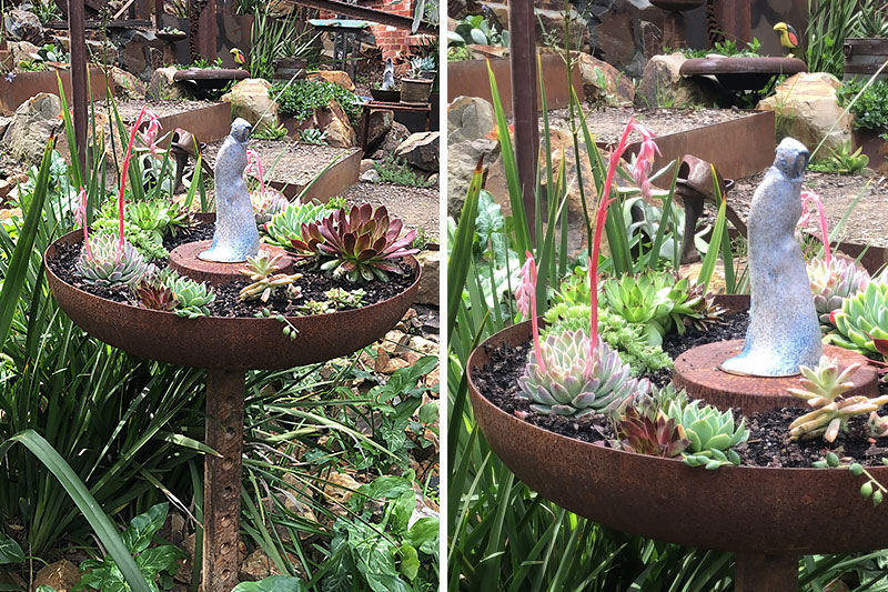 Scrap metal planter for outdoor decoration by Tread Sculptures in Melbourne, Australia