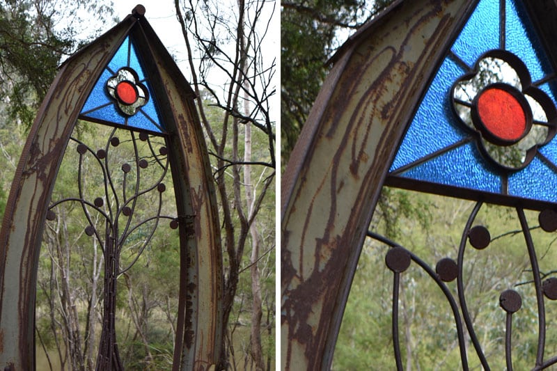 Stunning glass art outdoor with reclaimed materials by Tread Sculptures in Melbourne, Australia