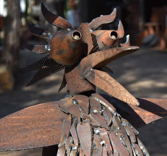 Stunning Pecky Becky made of scrap metal by Tread Sculptures in Melbourne, Australia