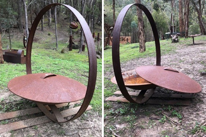 Large decorative outdoor heating Rolled Edge Fire Pit made by Tread Sculptures in Melbourne, Australia