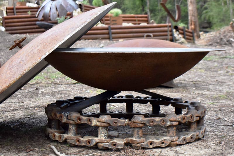 Large decorative outdoor heating Rolled Edge Fire Pit made by Tread Sculptures in Melbourne, Australia