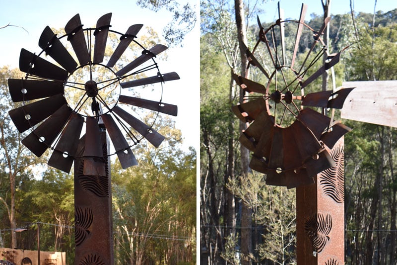 This large windmill bollard is made of reclaimed metal by Tread Sculptures in Melbourne, Australia