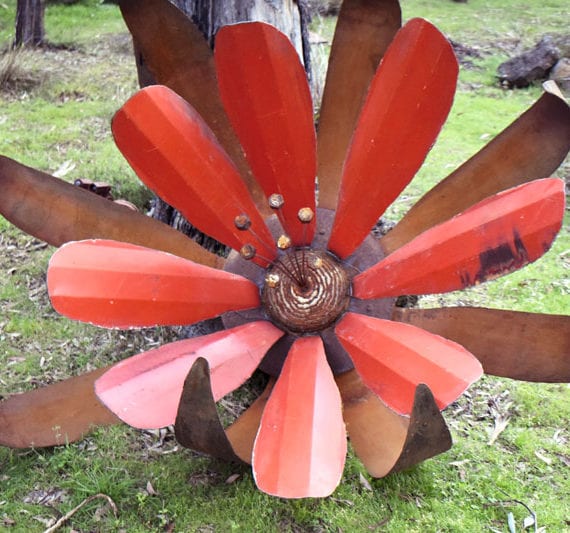 Scrap metal flower decoration handmade Tread Sculptures in Melbourne, Australia