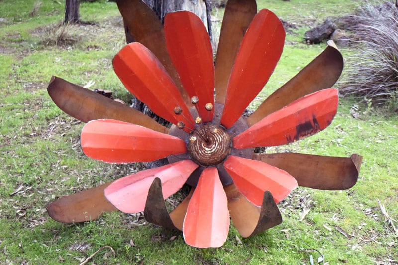 Scrap metal flower decoration handmade Tread Sculptures in Melbourne, Australia
