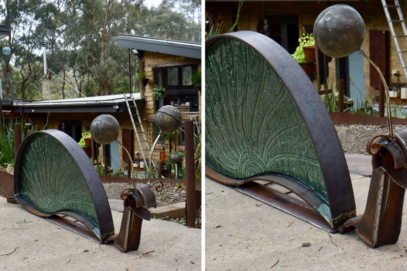 Large-sized snail made of handmade glass and reclaimed materials by Tread Sculptures and Rob Hayley in Melbourne, Australia.