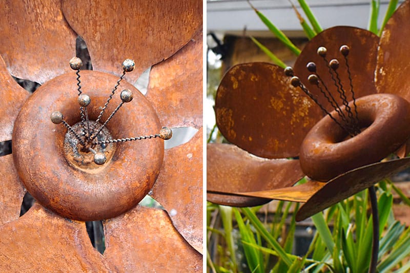 Scrap metal flower handmade by Tread Sculptures in Melbourne, Australia