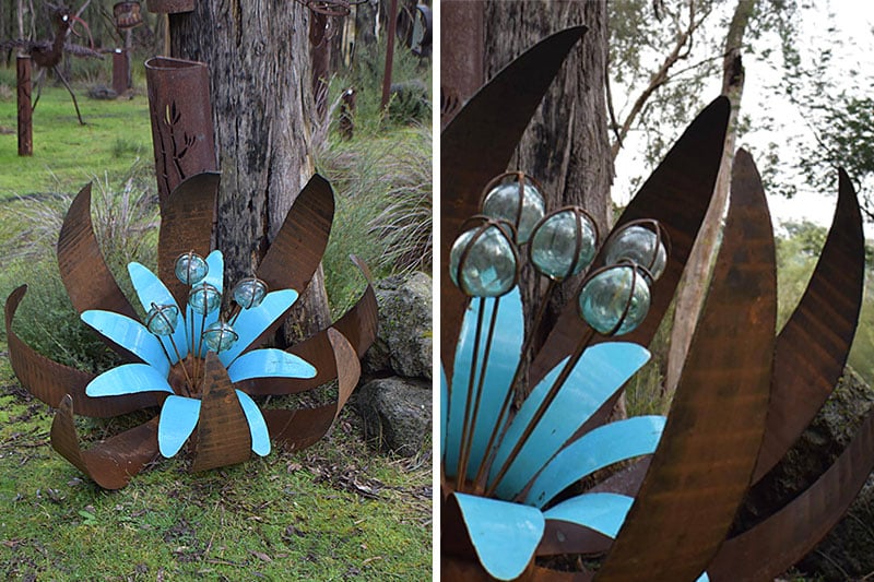 Medium sized scrap metal flower handmade by Tread Sculptures in Melbourne, Australia