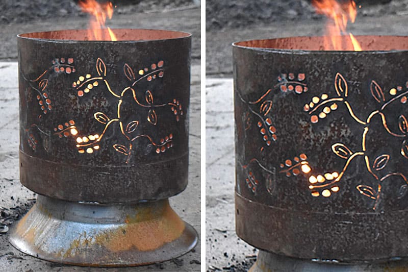 Recycled vine fire pit made of reclaimed by Tread Sculptures in Melbourne, Australia