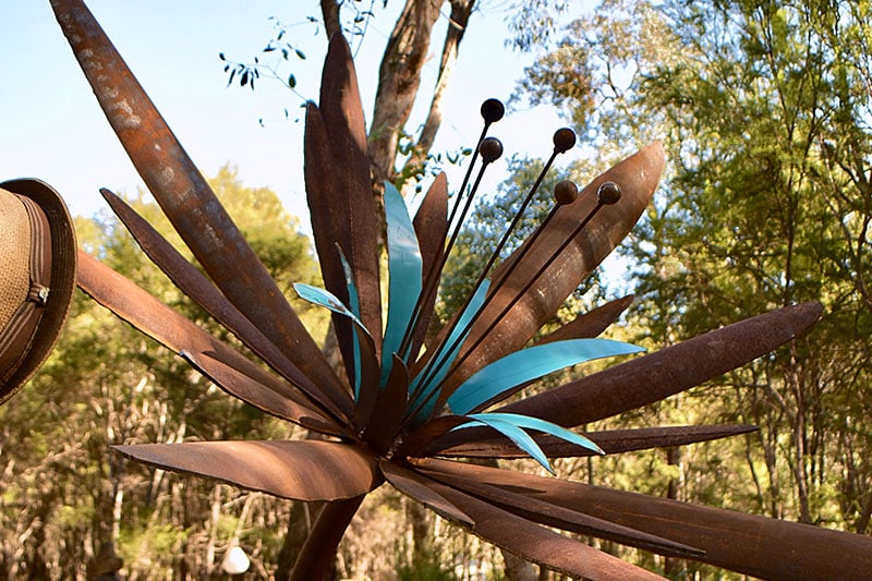 Huge scrap metal flower handmade by Tread Sculptures in Melbourne, Australia