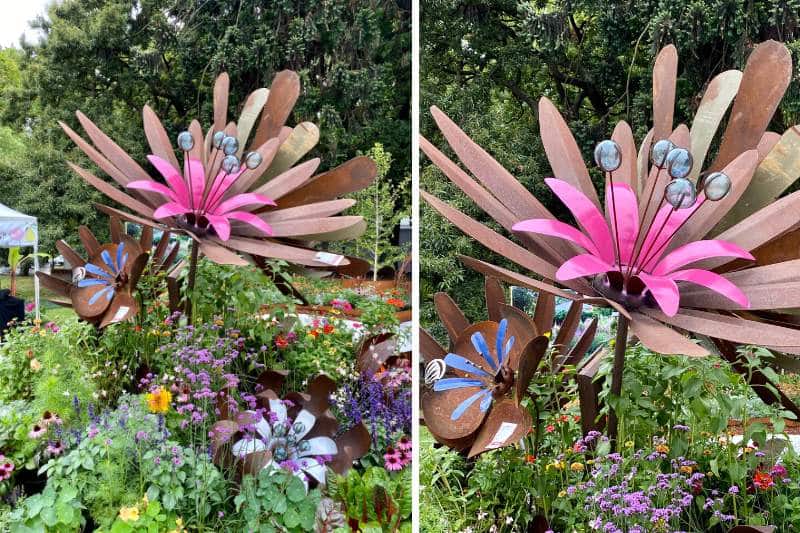 Metal flower sculpture made from recycled materials