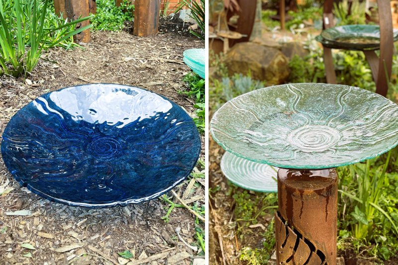 Outdoor birdbath made of recycled materials by Rob Hayley and Tread Sculptures in Melbourne, Australia