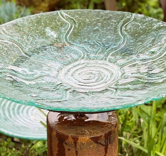 Outdoor birdbath made of recycled materials by Rob Hayley and Tread Sculptures in Melbourne, Australia
