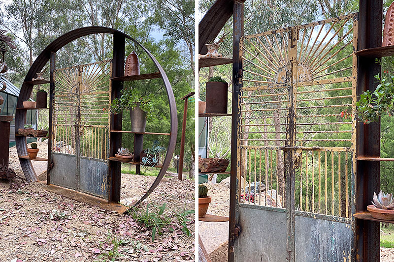 Giant vintage gate made of scrap metals by Tread Sculptures in Melbourne, Australia.