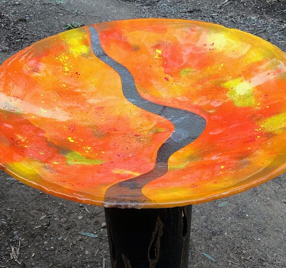 Colourful birdbath bowls made of recycled materials by Tread Sculptures in Melbourne, Australia