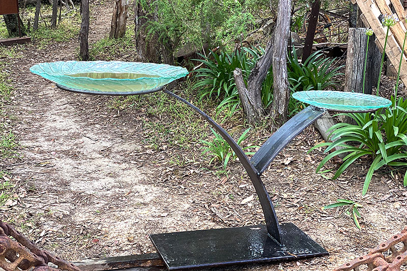 Double birdbath made of recycled materials by Tread Sculptures in Melbourne, Australia