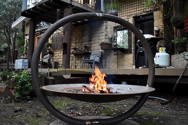 Cozy fire place made of reclaimed materials by Tread Sculptures in Melbourne, Australia