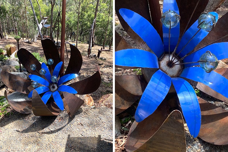 Huge blue flower sculpture made of scrap metals by Tread Sculptures in Melbourne, Australia