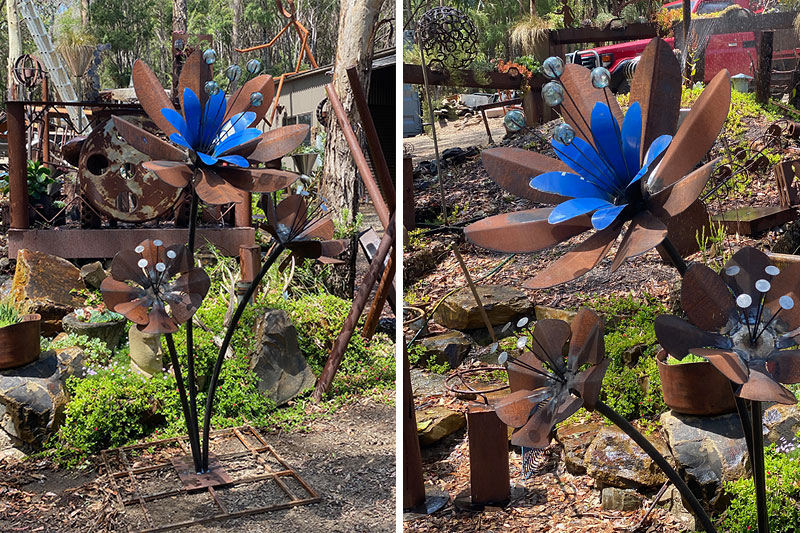 Recycled flower garden made of secondhand materials by Tread Sculptures in Melbourne, Australia