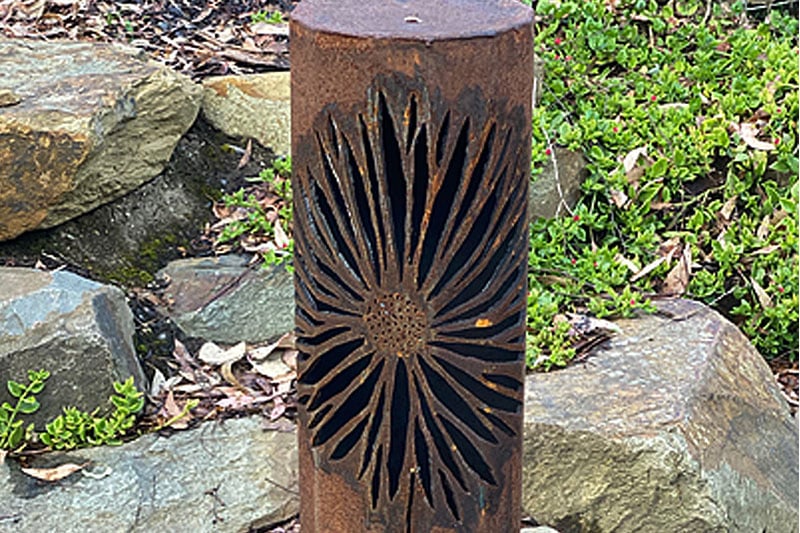 Reclaimed steel sunflower bollard handmade by Tread Sculptures in Melbourne, Australia