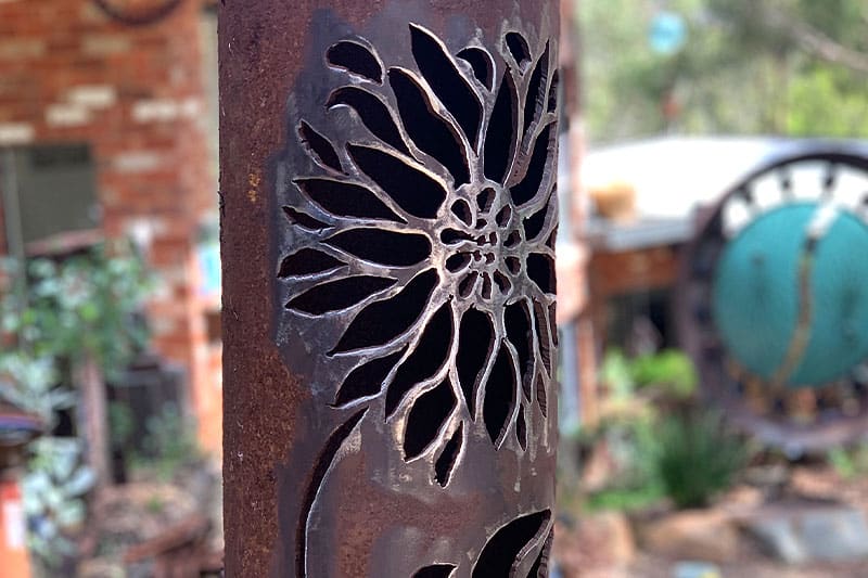 Tall upcycled bollard handmade by Tread Sculptures in Melbourne, Australia