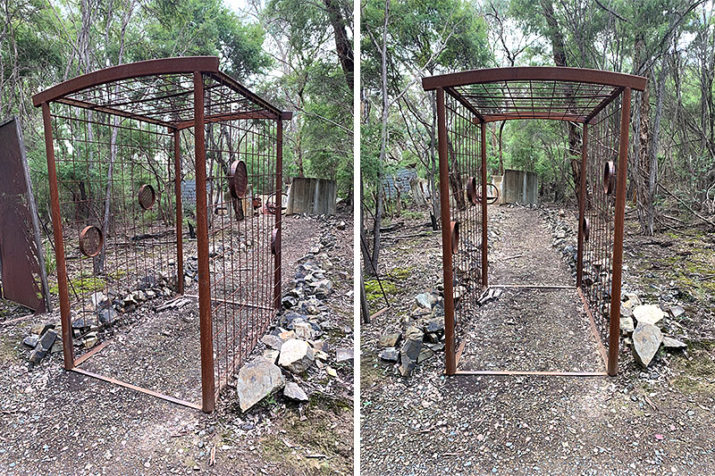 Scrap metal gate entrance made from recycled materials handmade by Tread Sculptures in Melbourne, Australia
