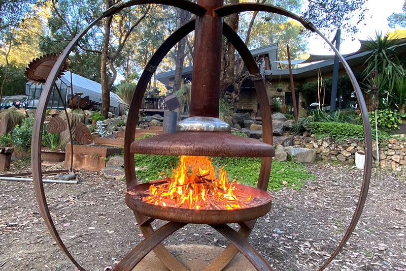 Rusty firepit made from scrap materials by Tread Sculptures in Melbourne, Australia