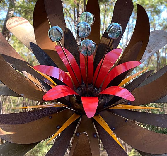 Reclaimed steel flower garden art handmade by Tread Sculptures in Melbourne, Australia