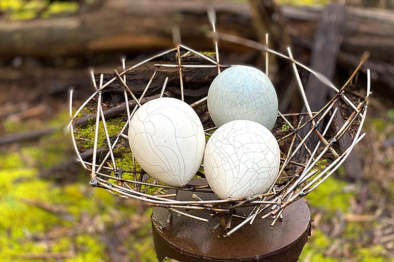Recycled metal nest handmade by Tread Sculptures