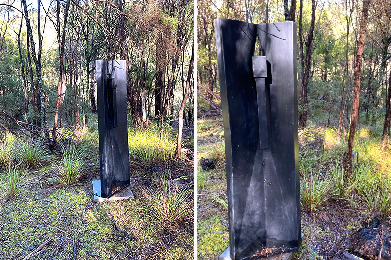Clean metal sculpture made from steel and enamel by Ernst Fries in Victoria, Australia