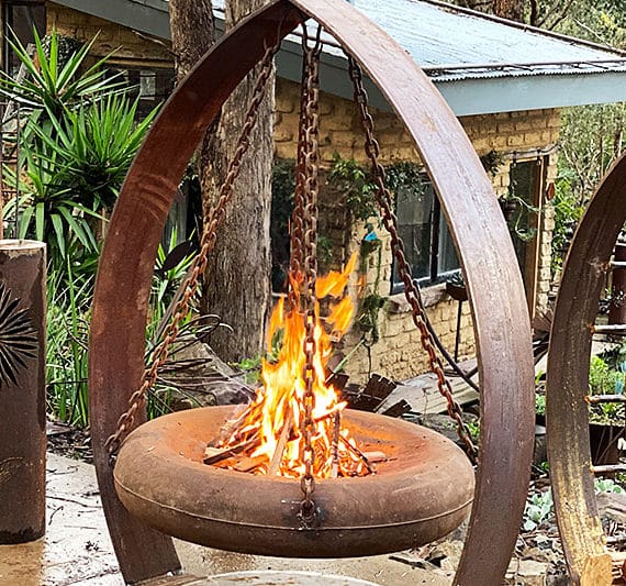 Sculptural metal firepit handmade by Tread Sculptures in Melbourne