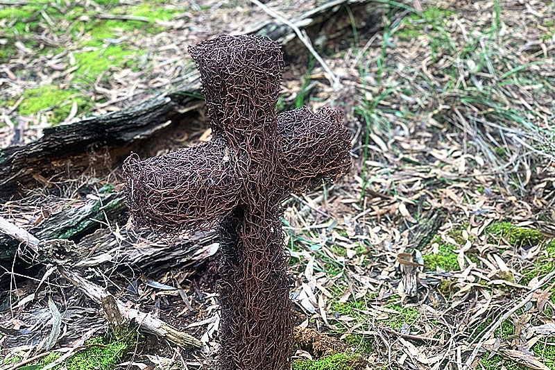 Upcycled cross sculpture made from scrap metals by Tread Sculptures in Melbourne, Australia