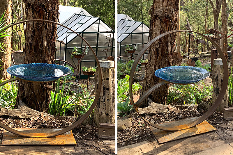 Upcycled handmade birdbath series by Tread Sculptures in Melbourne, Australia