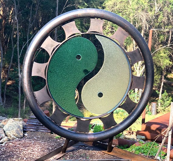 Stunning Yin yang glass metal sculpture