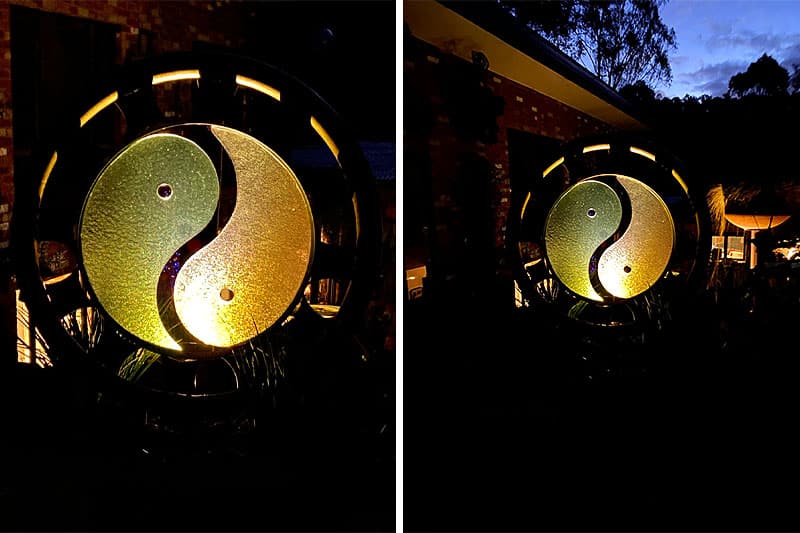 Upcycled glass sculpture Yin Yang made from recycled materials
