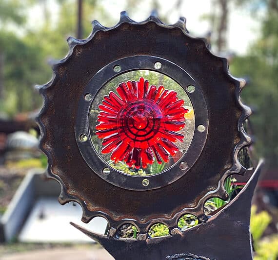Red metal glass sculpture made from recycled materials by Tread Sculptures in Melbourne, Australia