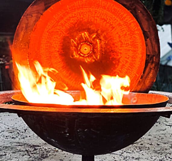 Cozy metal firepit made from secondhand metal by Tread Sculptures in Melbourne