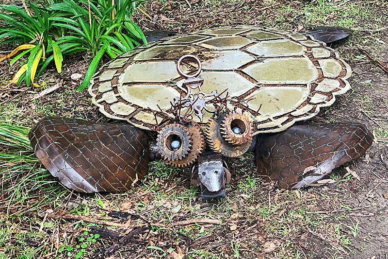 Quirky scrap metal sea turtle made from reclaimed materials by Tread Sculptures in Melbourne, Australia