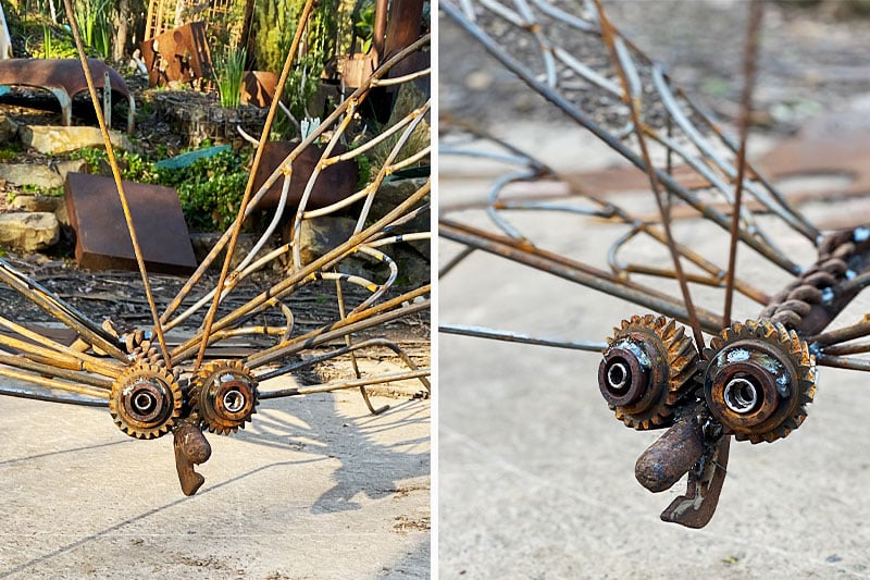 Quirky recycled metal dragonfly made from secondhand materials in Melbourne, Australia