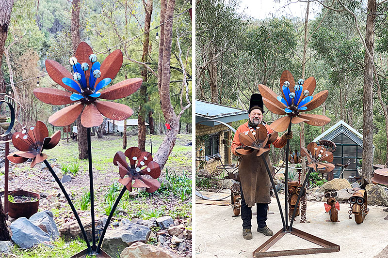 Scrap metal sculpture flower made from recycled materials by Tread Sculptures in Melbourne, Australia