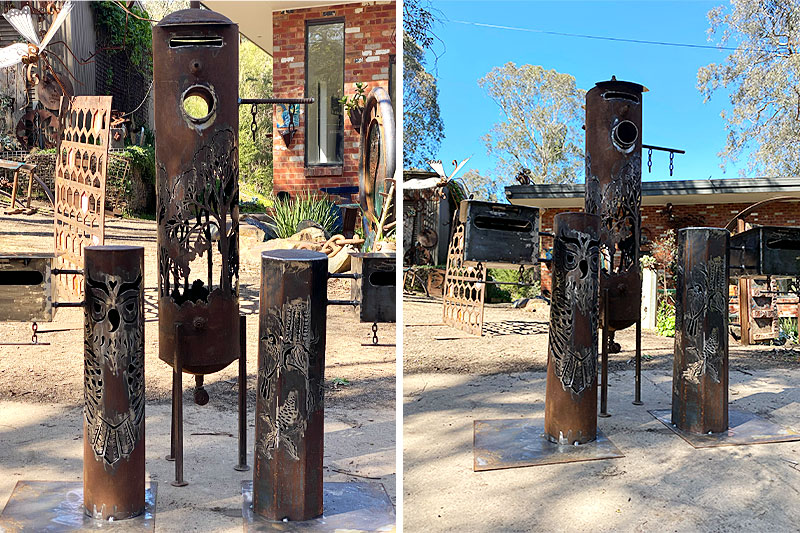 Secondhand metal letterbox tanks made by Tread Sculptures in Melbourne, Australia