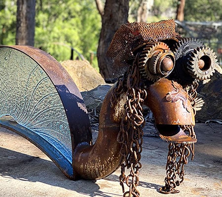 Scrap metal snail made from recycled materials by Tread Sculptures and Rob Hayley in Melbourne, Australia