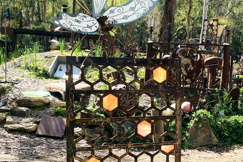 Scrap metal garden art piece handmade from recycled materials by Tread Sculptures, Linda MacAulay and Rob Hayley in Melbourne, Australia